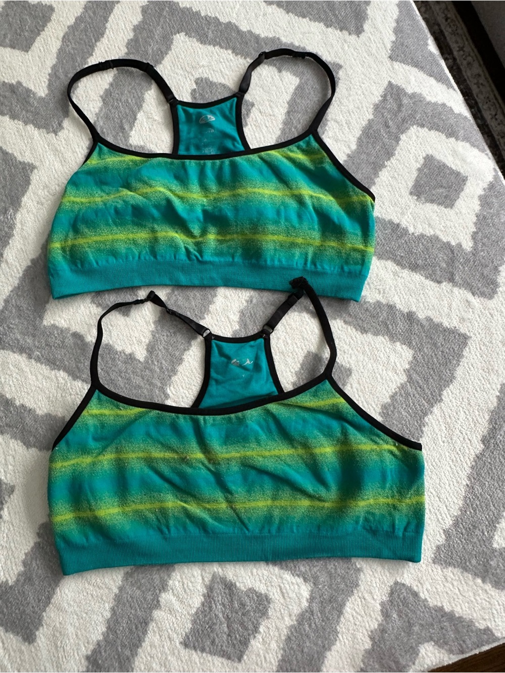 Athleta Teal and Yellow Striped Racerback Sports Bras (Pair)